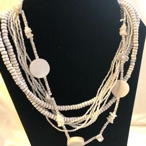 White layered sea bead and beaded necklace